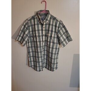 Carhatt Mens Short Sleeve  Button Up Shirt Grn/white Size Medium (E)